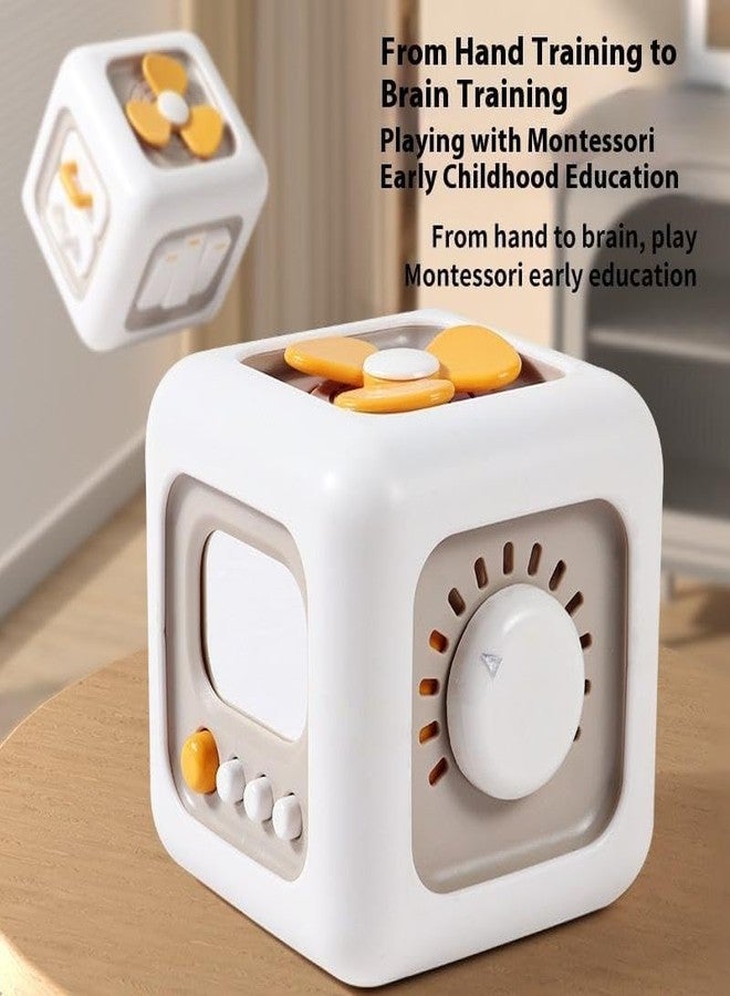 PRYFIL Montessori 6-in-1 Educational Activity Cube, White and Yellow Interactive Sensory Learning Block, Development Toy for Infants and Toddlers - Image 3